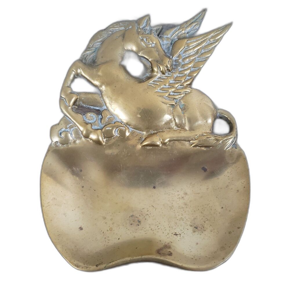 Vintage Brass Pegasus Trinket Dish Spoon Rest Fantasy Winged Horse MCM Ornate